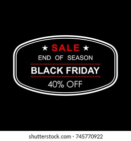 40% off. Black Friday discount banner. Sale tag or stamp. Special offer, flyer, promo design element. Vector illustration.