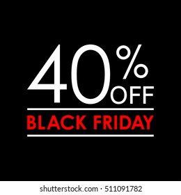 40% off. Black Friday sale and discount banner. Sales tag design template. Vector illustration.