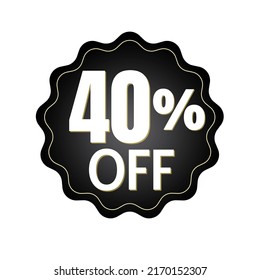 40% de descuento con diseño de pegatinas negras. plantilla de descuento en línea, ilustración vectorial, mega venta.