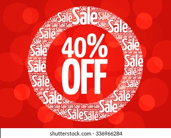 40% OFF circle stamp word cloud, business concept