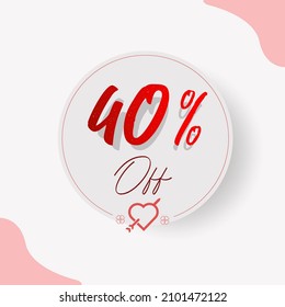 40% Off Circular Illustrated Price Tag with decorative cupid heart and arrow, hearts and types in red and romantic style