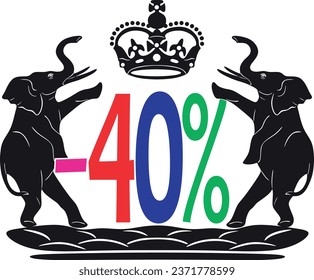 -40% off design with two elephants Nd a crown vector silhouette