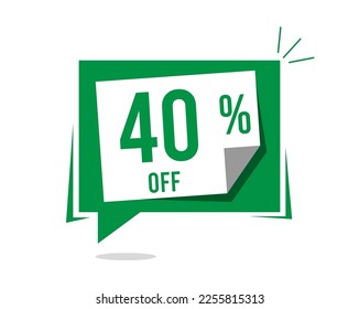 40% off discount banner. Promotional vector with forty percent, green balloon concept on white background for special offer