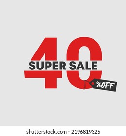 40% OFF Discount Banner. Special offer promo campaign ad coupon. super Sale up to 40% limited time only. tag off art. Vector Illustration. svg