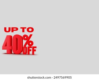 up to 40% off discount label tag. Sale and Discount Price Sign or Icon. Sales Design Template. Shopping and Low Price Symbol. Vector Template Design Illustration