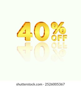 40% off. Discount on creative composition. 3D sale symbol. Sale banner and poster. Vector illustration..