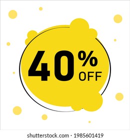 40% OFF Discount. Sale yellow Tag Isolated Vector Illustration. Discount Offer Price Label, Vector Price 