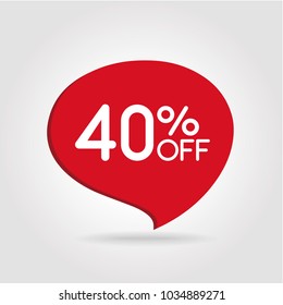 40% OFF Discount Sticker. Sale Red Tag Isolated Vector Illustration. Discount Offer Price Label, Vector Price Discount Symbol.