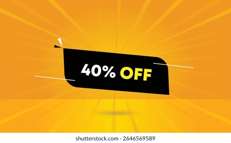 40% off web banner editável projeto de arte vetorial com formas pretas laranja amarelo sol elementos abstratos fundo perfeito para marketing moderno e projetos criativos
