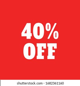 40% de descuento, tarjetas Vectoras de venta planas para etiquetas, carteles planos, adhesivos, etiqueta de venta, placa de descuento con fondo rojo