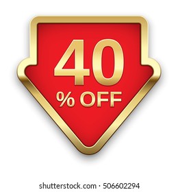 40% off golden badge, vector.