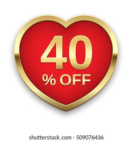 40% off golden badge, vector.