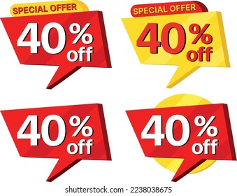 40 % Rabatt. Etikettensatz verschiedener Arten von Sonderangeboten Verkauf.