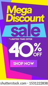 40 Off Mega discount, Sales Vector badges for Labels, Stickers, Banners, Tags, Web Stickers, New offer. Discount origami sign banner