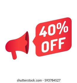 40% off. Megaphone icon. Vector illustration on white background. Can be used business company for sale season or for black friday.