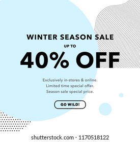 40% OFF Price Discount. Winter Season Sale. Promo banner design template. Trendy background. Flyer, poster, card, label, banner design. Vector illustration EPS10.