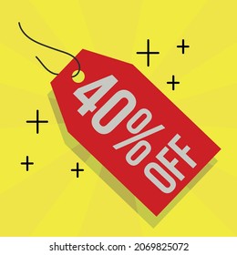 40% Off - Red Discount Product Markup Tag With Yellow Background