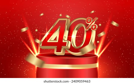 40% off, Red discount sale podium, Gold discount promotion 40%. Vector illustration