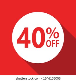 40% off red text in white circle on red background