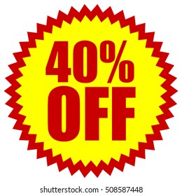 40% OFF red yellow promotion starburst badge with text