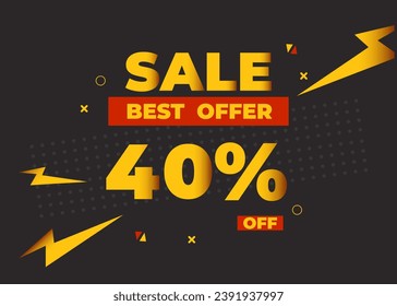 40% off sale best offer. Sale banner with forty percent of discount, coupon or voucher vector illustration. Yellow and red template for campaign or promotion.