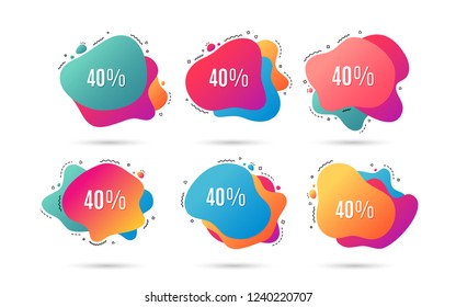 40% off Sale. Discount offer price sign. Special offer symbol. Abstract dynamic shapes with icons. Gradient banners. Liquid  abstract shapes. Vector