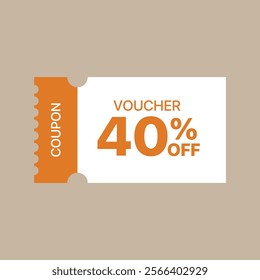 40% off Sale Voucher Coupon. Ten percent promotion illustration. Tag label, sale banner with discount coupon. Pink Vector gift voucher.