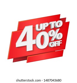Up To 40% Off Special Offer 3D Red Digits Banner, Template Forty Percent. Sale, Discount. Grayscale, Gray, Glossy Numbers. Illustration Isolated On White Background. Ready For Your Design. 