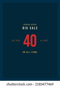 Up to 40% off special offer big sale vector art illustration with yellow orange and red color with fantastic font and navy blue background