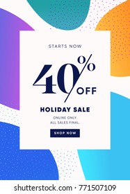 40% OFF Special Offer Discount. Big Sale Promotion Vector Poster. Price Discount Offer Design. Season Sale Promo Colorful Abstract Design Sticker or Invitation Coupon.