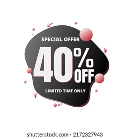 40% off, special offer, limited time only. 3D blue and green black design. Super discount online coupon. vector illustration