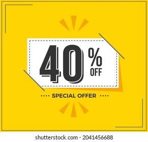 40% OFF. Special Offer Marketing Announcement. Discount promotion.40% Discount Special Offer Conceptual Yellow Banner Design Template.