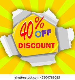 40% OFF. Special Offer Marketing Announcement. Discount promotion.40% Discount Special Offer Conceptual Yellow Banner Design Template.