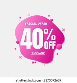 40% off, special offer, shop now. 3D pink and light pink bubble design. Super discount online coupon. vector illustration, Forty 