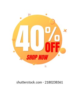 40% off, special offer, shop now. 3D orange bubble design. Super discount online coupon. vector illustration