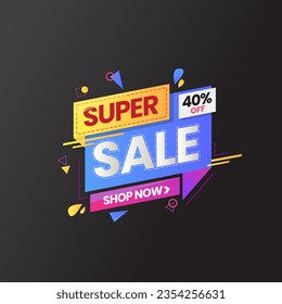 40% off Super sale. 40% discount offer, hot sale, big sale, super sale, banner vector, shop now Promotional and marketing design
