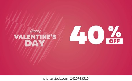 40% OFF Valentine,Soft pink color background banner or card, Valentine's Day. Valentine's day offers concept for discount offer promo art