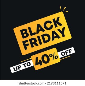 40% de descuento. Ilustración vectorial: ventas del Black Friday. Campaña para tiendas, tiendas. Promoción de banderas de medios sociales