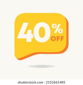 40% de descuento. Ilustración vectorial de la etiqueta de la oferta especial para ventas. Etiqueta de descuento para campaña publicitaria para tiendas, tiendas, marketing, anuncio comercial.