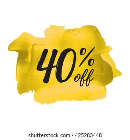 40% OFF vector text, logo, card, poster, word, written on painted yellow background
