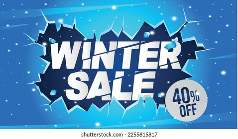 40% off. Winter banner with forty percent discount on a blue balloon for winter sales.