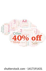 40% Off word cloud. Wordcloud made with text only.
