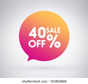 40% offer label sticker, sale discount price tag. Vector illustration tag, label design with colorful gradient or color transition for your trendy design discount campaign promotion in any occasional.