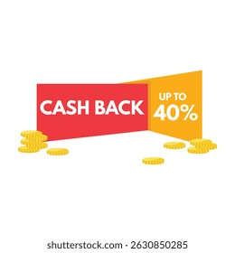Promoção de Cash Back de 40% com ilustração de moedas