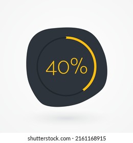 40 percent chart. Vector percentage infographic element. Gray Yellow isolated icon. Sign for download, progress, business data, financial figures, web design