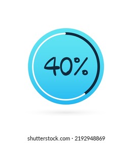 40 percent chart. Vector percentage infographic element. Blue circle isolated icon. Sign for download, growth, progress, business, finance, design
