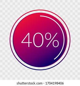 40 percent circle chart, isolated symbol on transparent background. Vector gradient element. Infographic sign. Illustration, icon for business, finance, report, web design, downloading