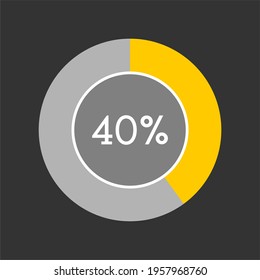 40 percent, circle percentage diagram on black background vector illustration.