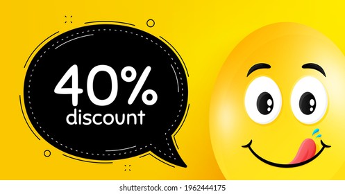 40 percent Discount. Easter egg with yummy smile face. Sale offer price sign. Special offer symbol. Easter smile character. Discount speech bubble. Yellow yummy egg background. Vector