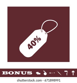 40 percent discount icon flat. White pictogram on brown background. Vector illustration symbol and bonus icons